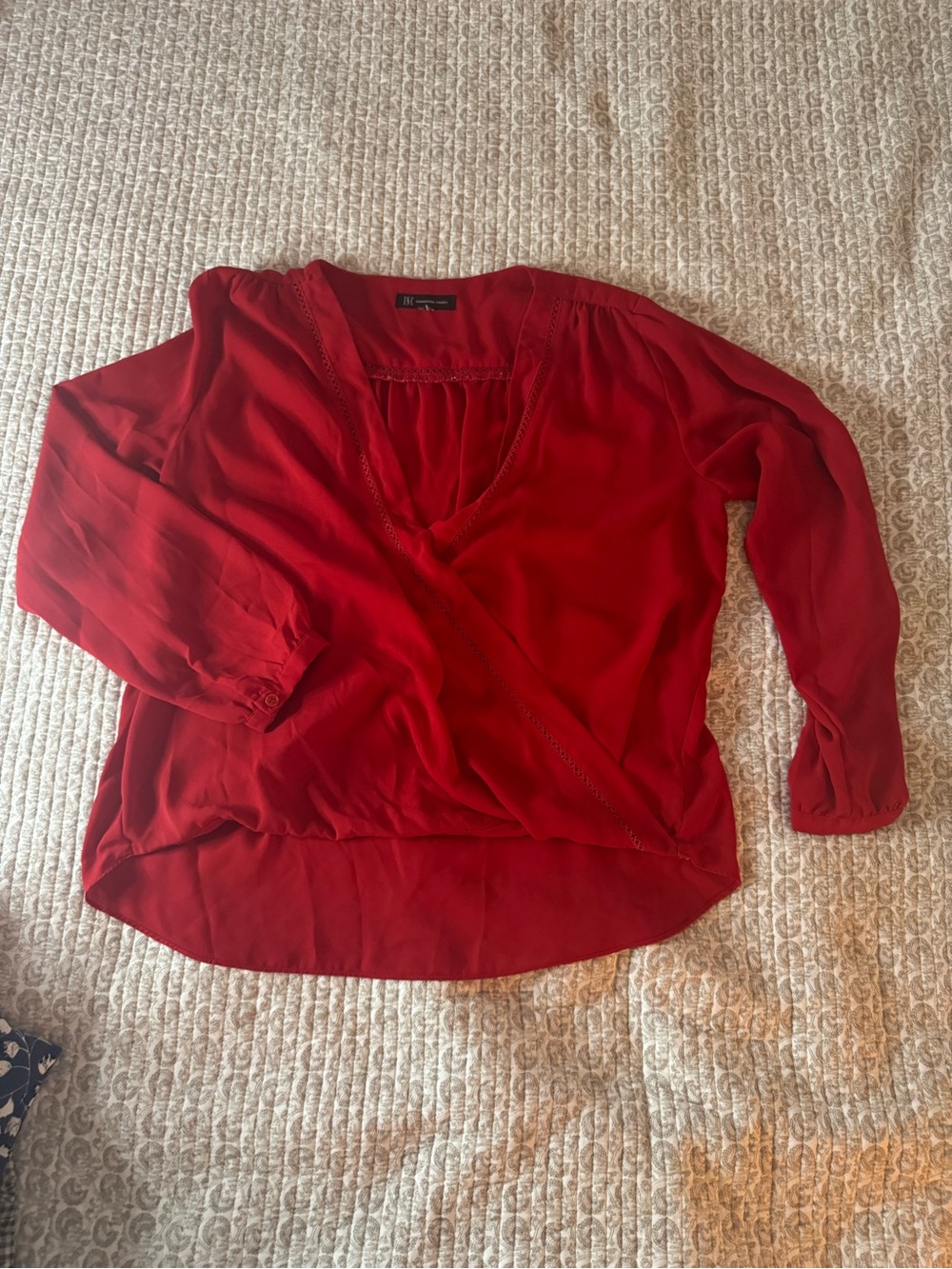 INC International Concepts Red Wrap-Front V-Neck Blouse